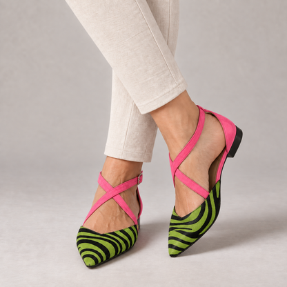 Claudia Secure-Strap Pointed Toe Flats — Green | Emory & Blanc