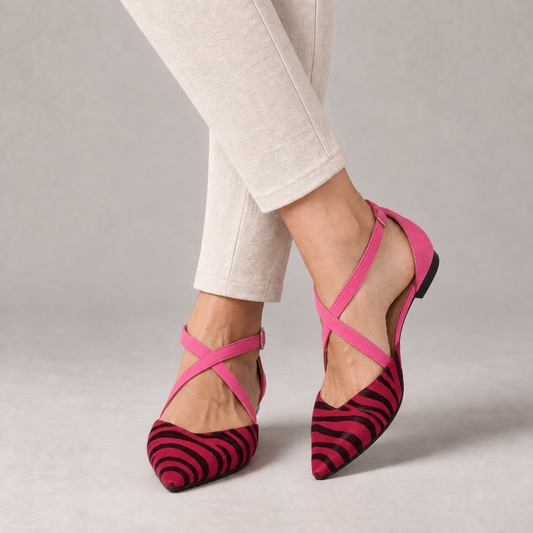 Claudia Secure-Strap Pointed Toe Flats — Red | Emory & Blanc