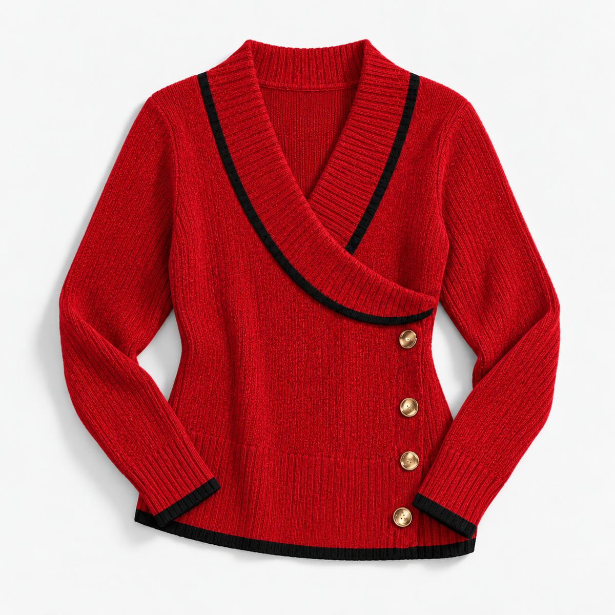 Claudie Soft V-Neck Sweater, Contrast Trim | Emory & Blanc