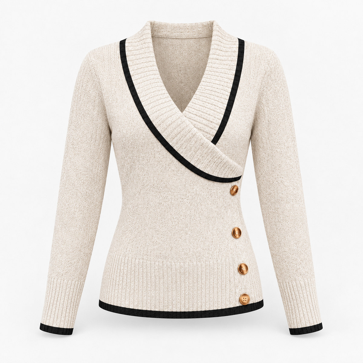 Claudie Soft V-Neck Sweater, Contrast Trim | Emory & Blanc