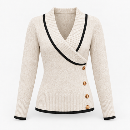 Claudie Soft V-Neck Sweater, Contrast Trim | Emory & Blanc