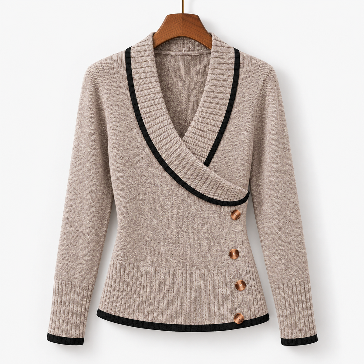Claudie Soft V-Neck Sweater, Contrast Trim | Emory & Blanc