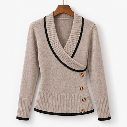 Claudie Soft V-Neck Sweater, Contrast Trim | Emory & Blanc