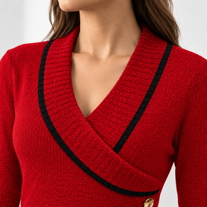 Claudie Soft V-Neck Sweater, Contrast Trim | Emory & Blanc