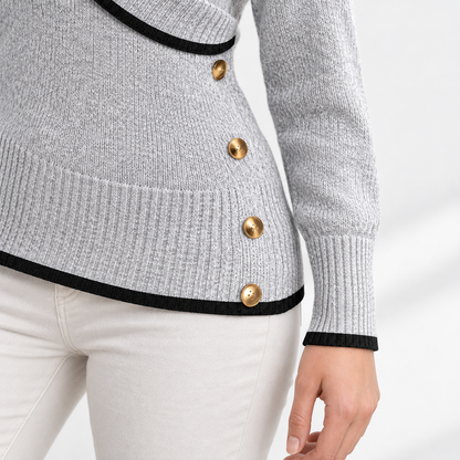 Claudie Soft V-Neck Sweater, Contrast Trim | Emory & Blanc