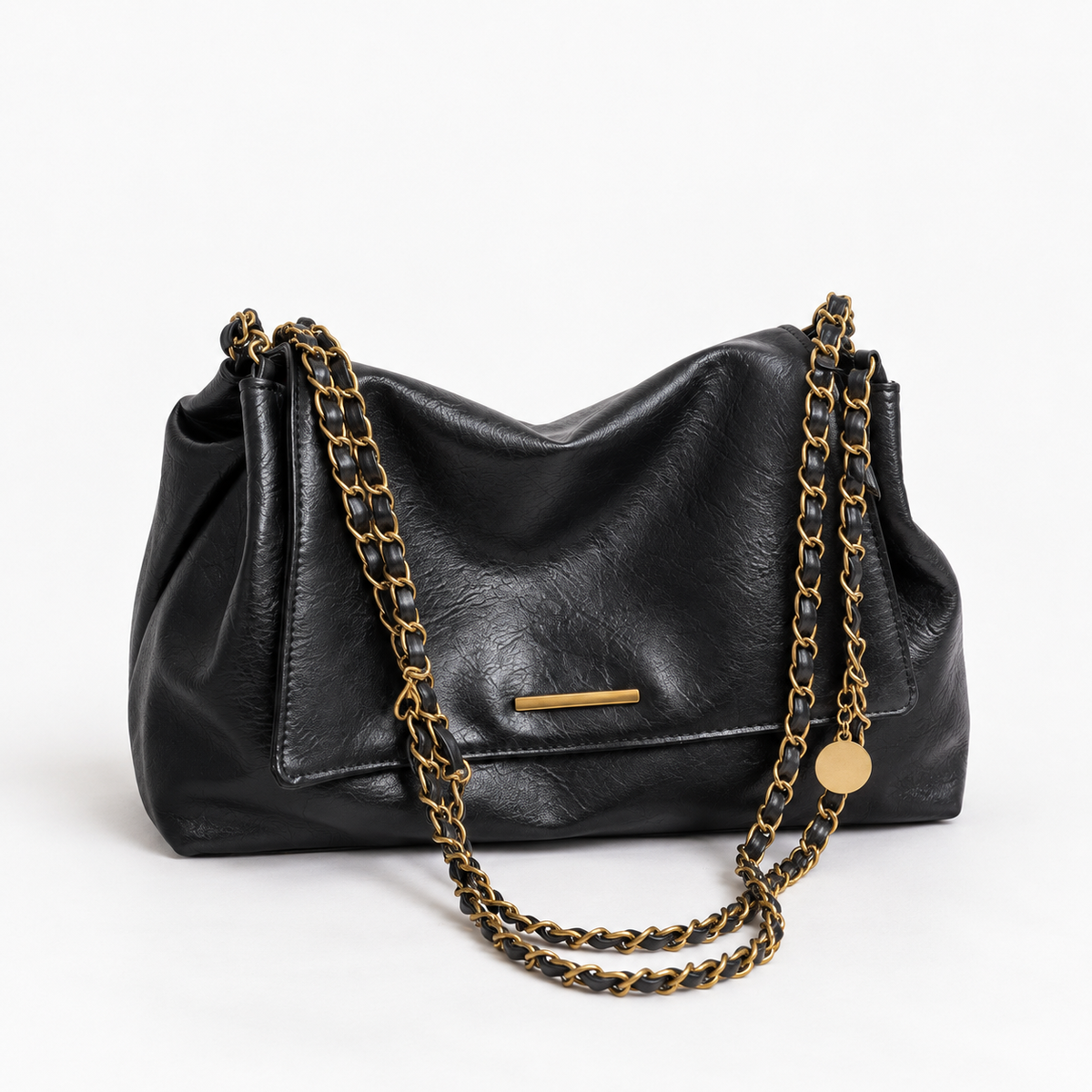 Claudine Soft Chain Shoulder Bag — Black | Emory & Blanc