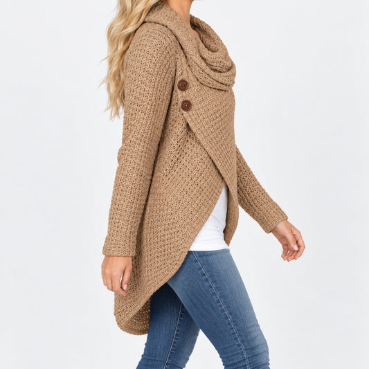 Corinna Cowl Collar Two-Button Wrap Cardigan | Emory & Blanc