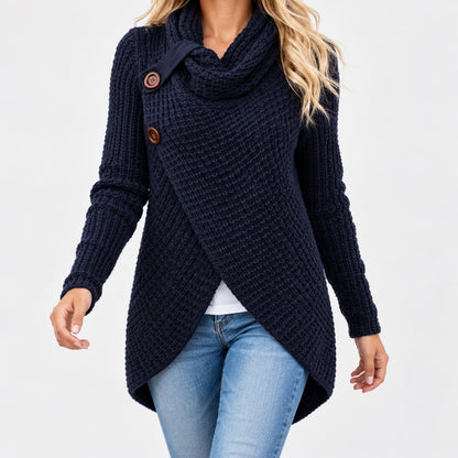 Corinna Cowl Collar Two-Button Wrap Cardigan — Navy (2 ) | Emory & Blanc