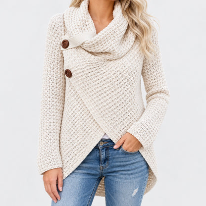 Corinna Cowl Collar Two-Button Wrap Cardigan — Off White (2 ) | Emory & Blanc