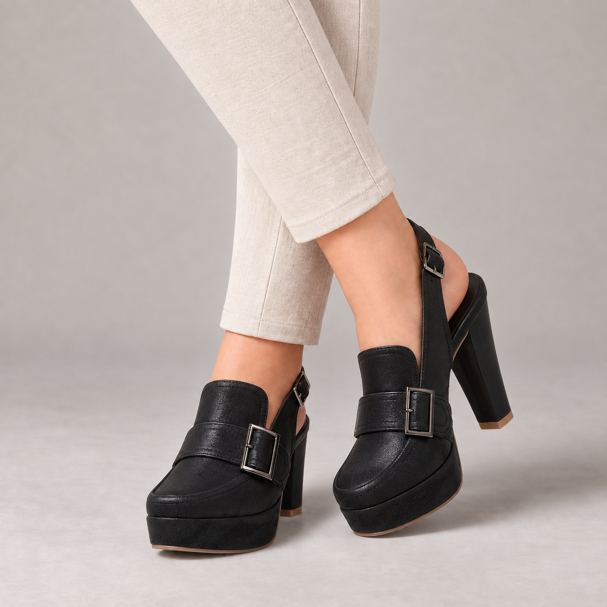Cosette Steady Platform Slingback Heels — Black | Emory & Blanc