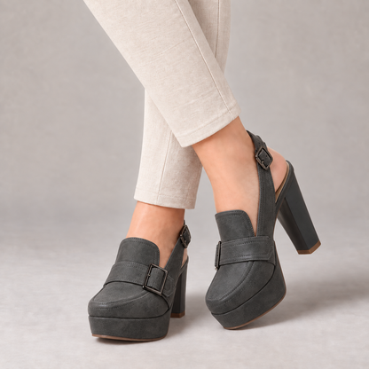 Cosette Steady Platform Slingback Heels — Gray | Emory & Blanc