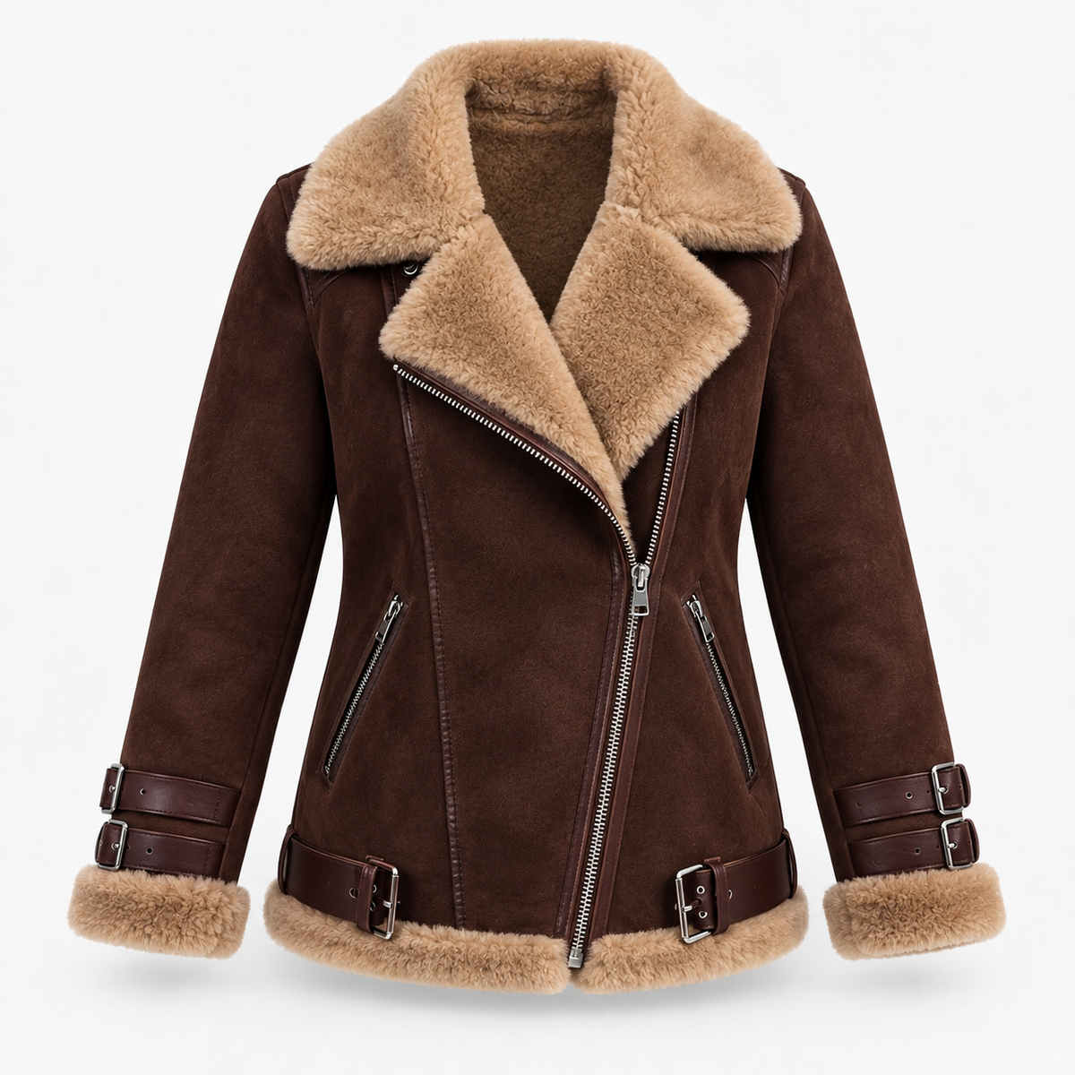 Cosima Relaxed Fit Biker Jacket, Plush Collar | Emory & Blanc
