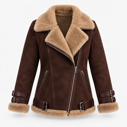 Cosima Relaxed Fit Biker Jacket, Plush Collar | Emory & Blanc