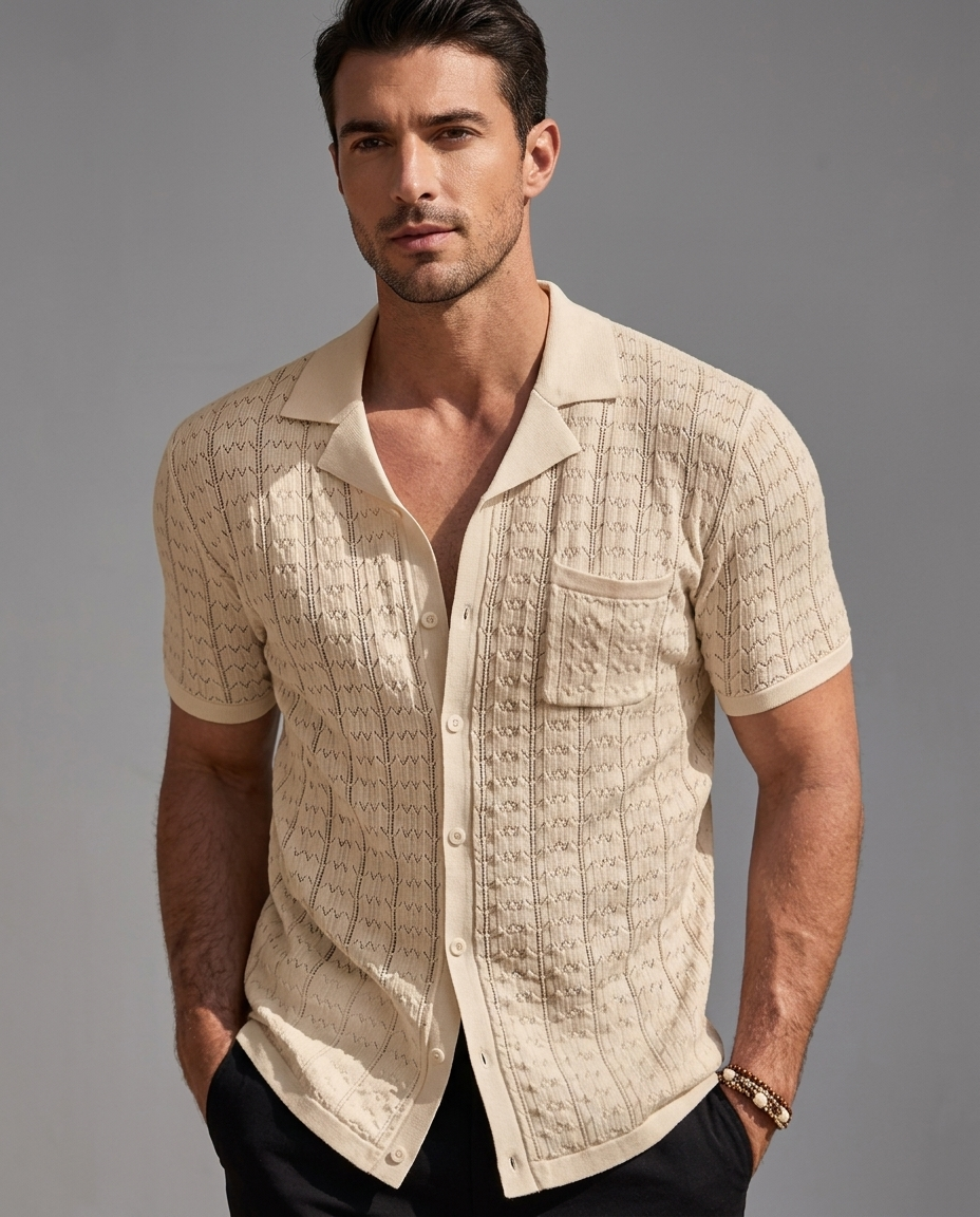 Cuban Collar Knit Polo - studio 14