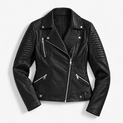 Dahlia Comfort Quilted Moto Jacket, Zip Front | Emory & Blanc