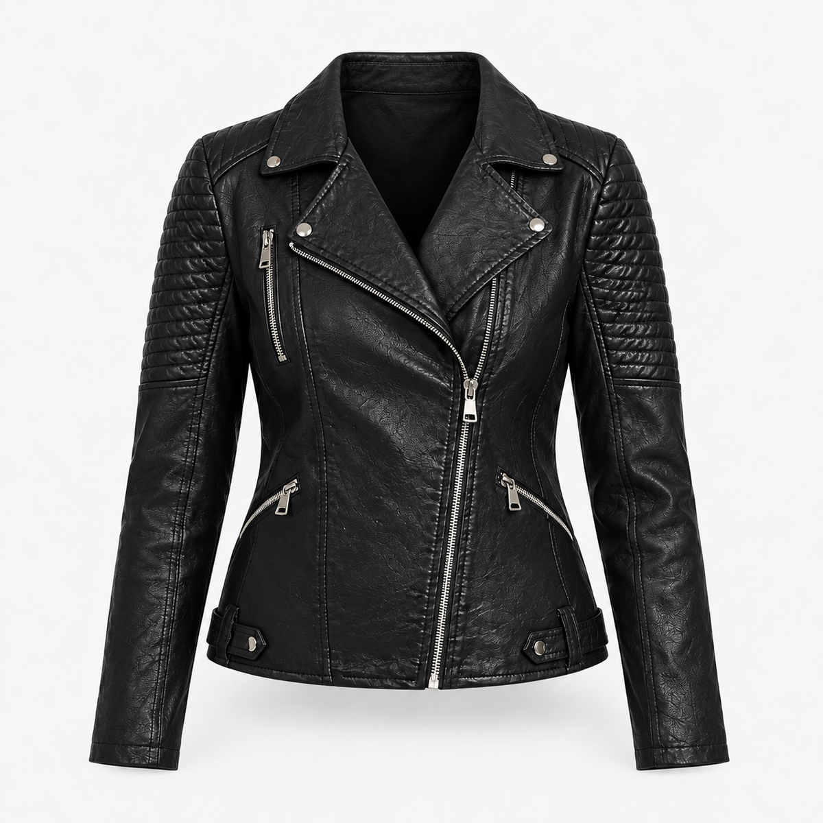 Dahlia Comfort Quilted Moto Jacket, Zip Front | Emory & Blanc