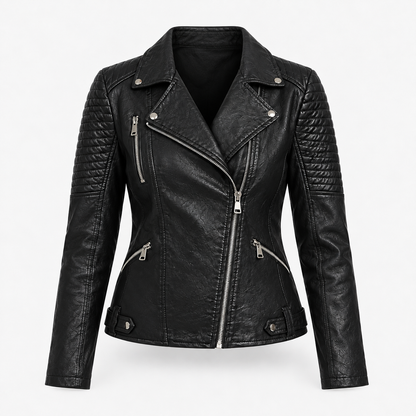 Dahlia Comfort Quilted Moto Jacket, Zip Front | Emory & Blanc