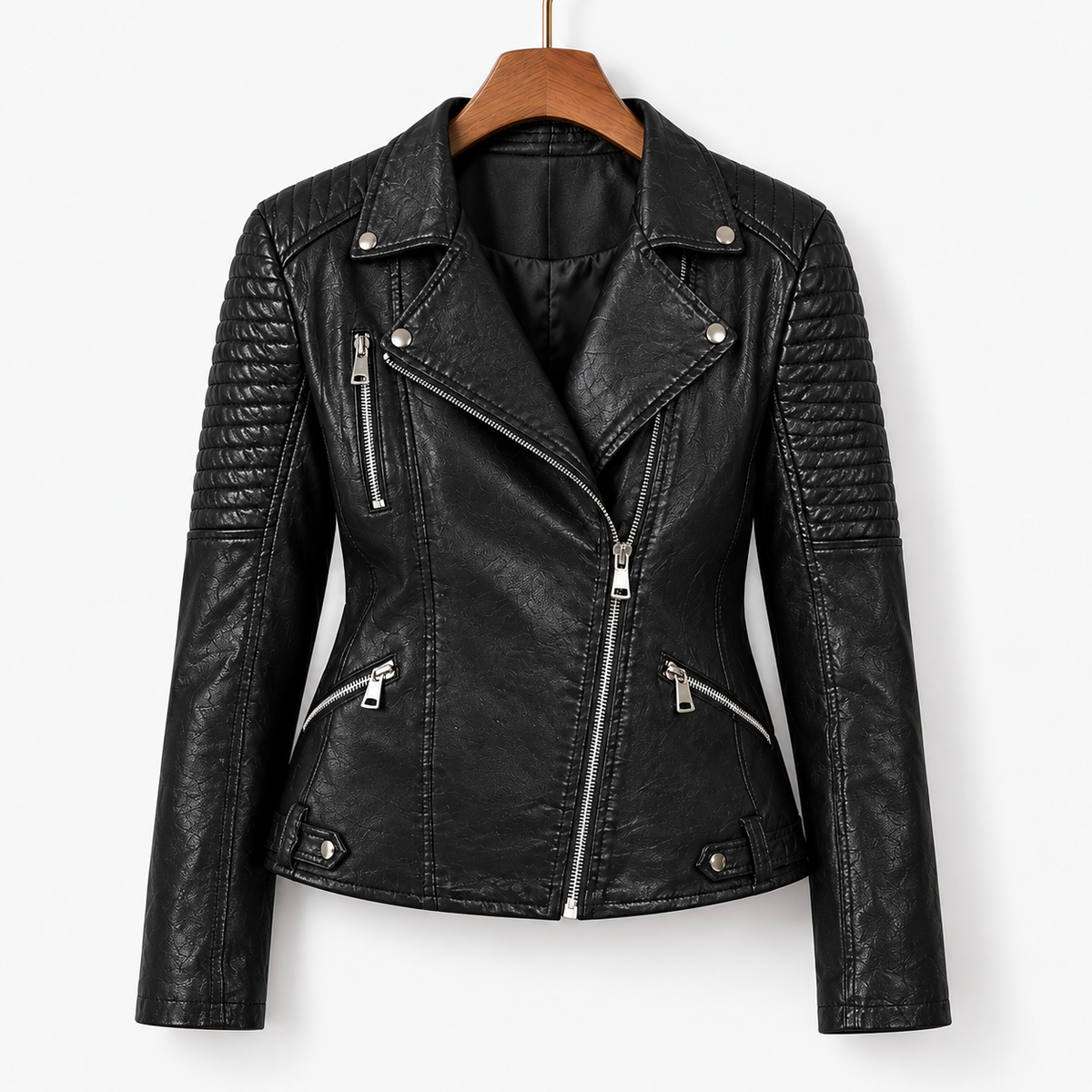 Dahlia Comfort Quilted Moto Jacket, Zip Front | Emory & Blanc