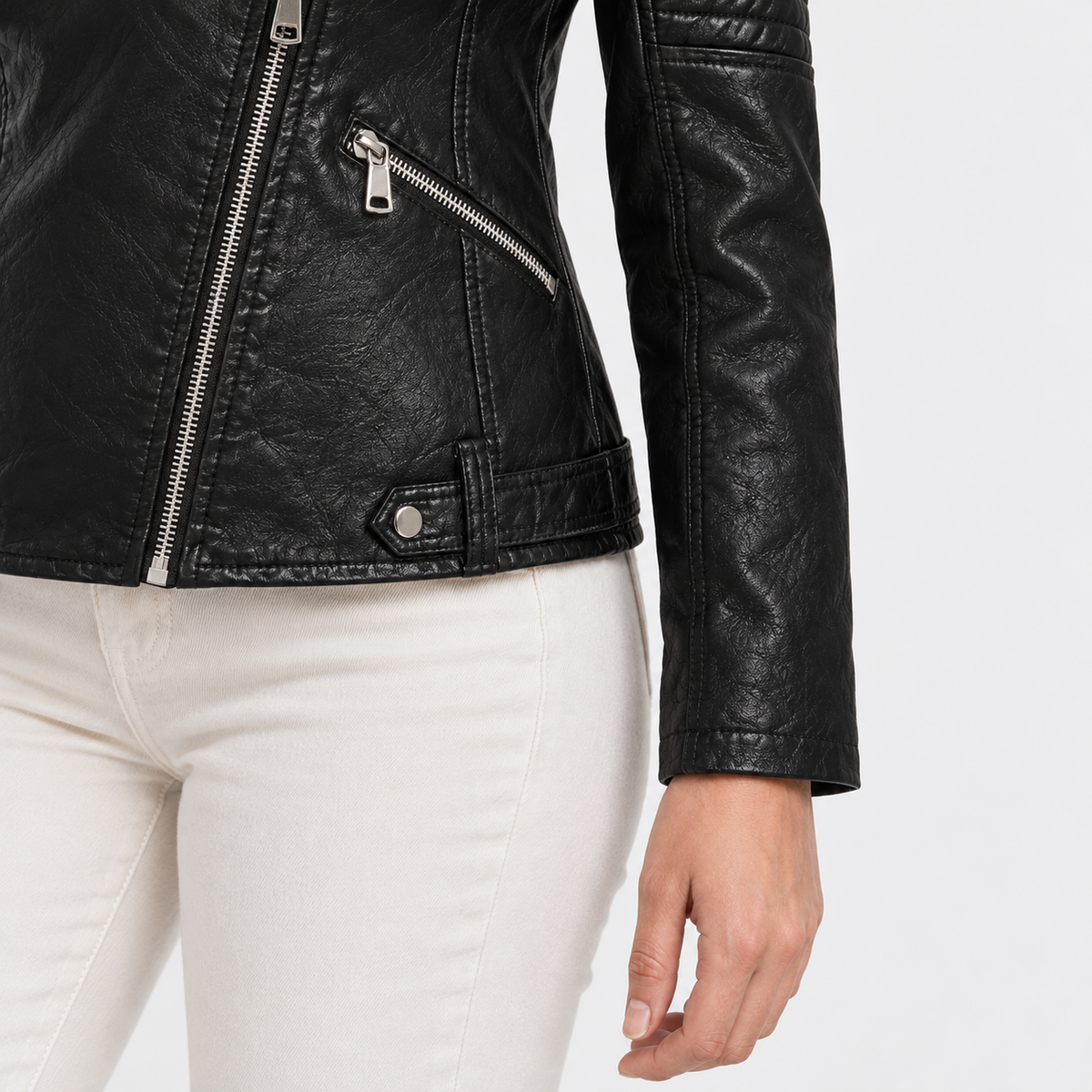 Dahlia Comfort Quilted Moto Jacket, Zip Front | Emory & Blanc