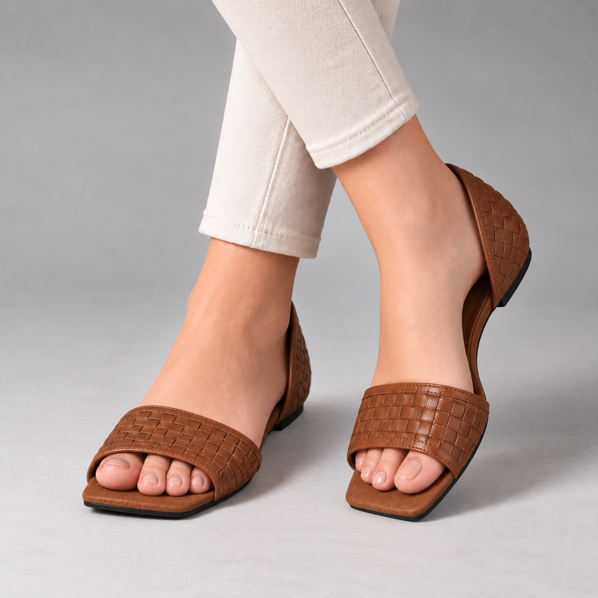 Danielle Breathable Square-Toe Flats — Brown | Emory & Blanc