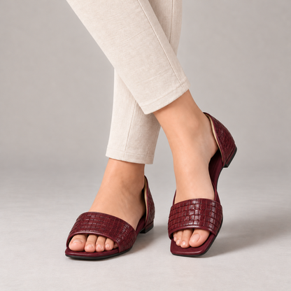 Danielle Breathable Square-Toe Flats — Burgundy | Emory & Blanc