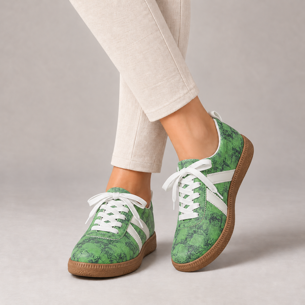Darby Cushioned Walking Sneakers — Green Print | Emory & Blanc
