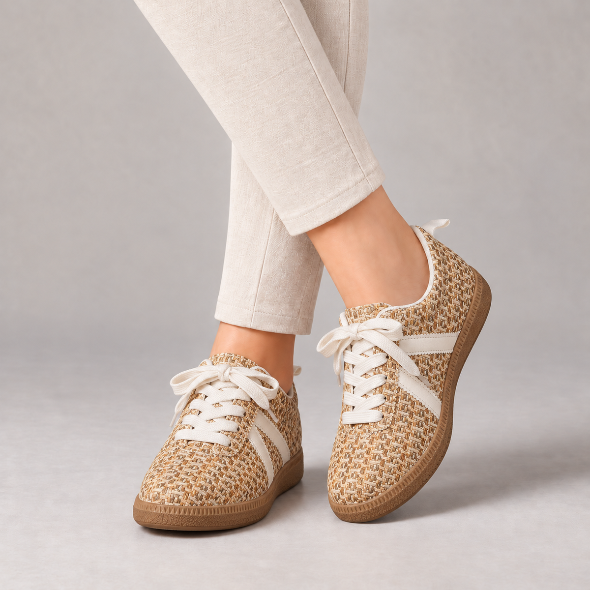 Darby Cushioned Walking Sneakers — Tan Mix | Emory & Blanc