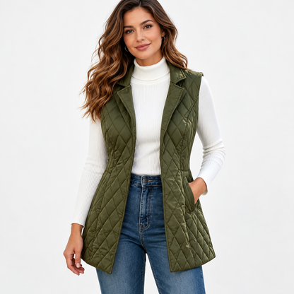 Delaine Lightweight Diamond-Quilted Vest — Army Green | Emory & Blanc