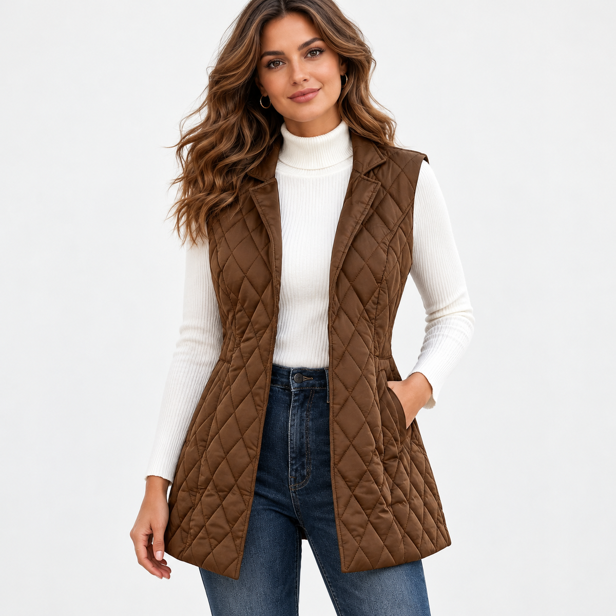 Delaine Lightweight Diamond-Quilted Vest — Dark Brown | Emory & Blanc