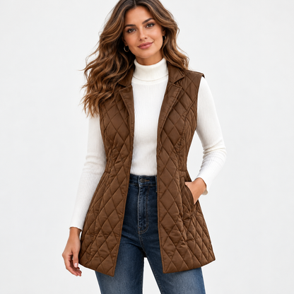 Delaine Lightweight Diamond-Quilted Vest — Dark Brown | Emory & Blanc