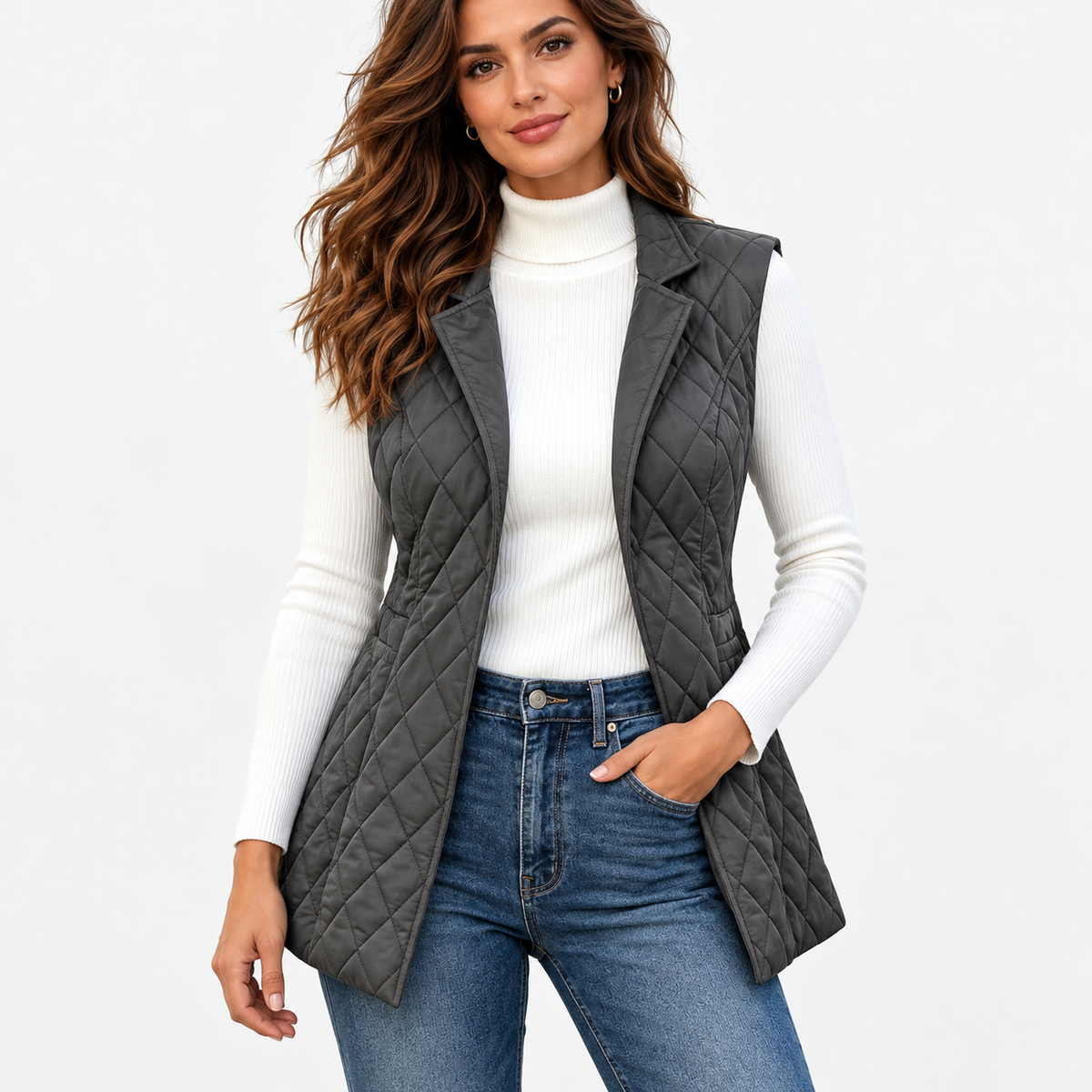 Delaine Lightweight Diamond-Quilted Vest — Dark Gray | Emory & Blanc
