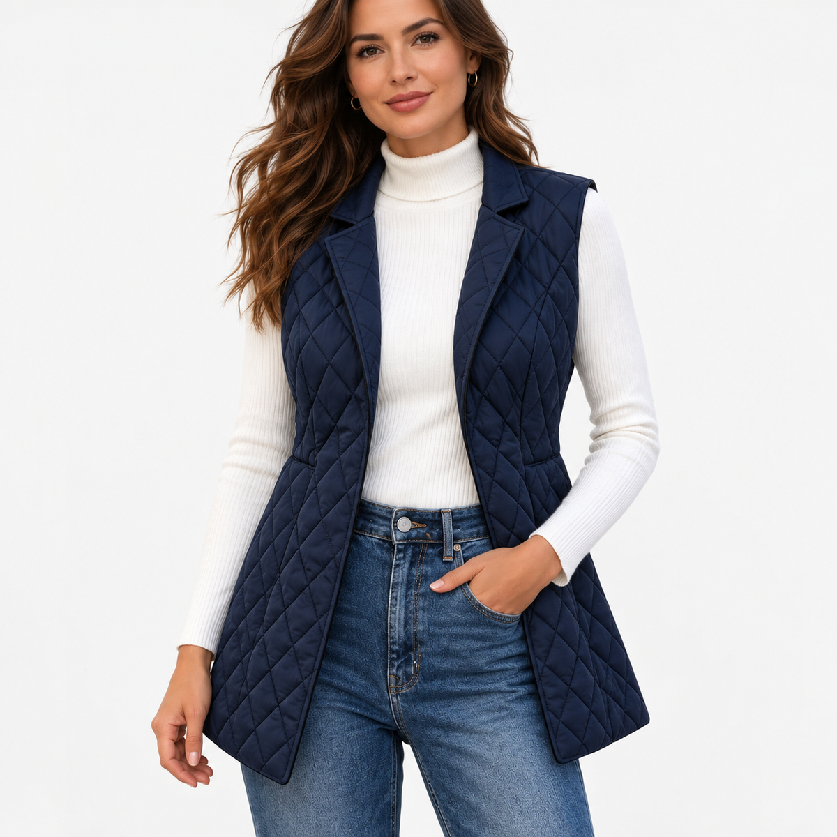 Delaine Lightweight Diamond-Quilted Vest — Navy | Emory & Blanc