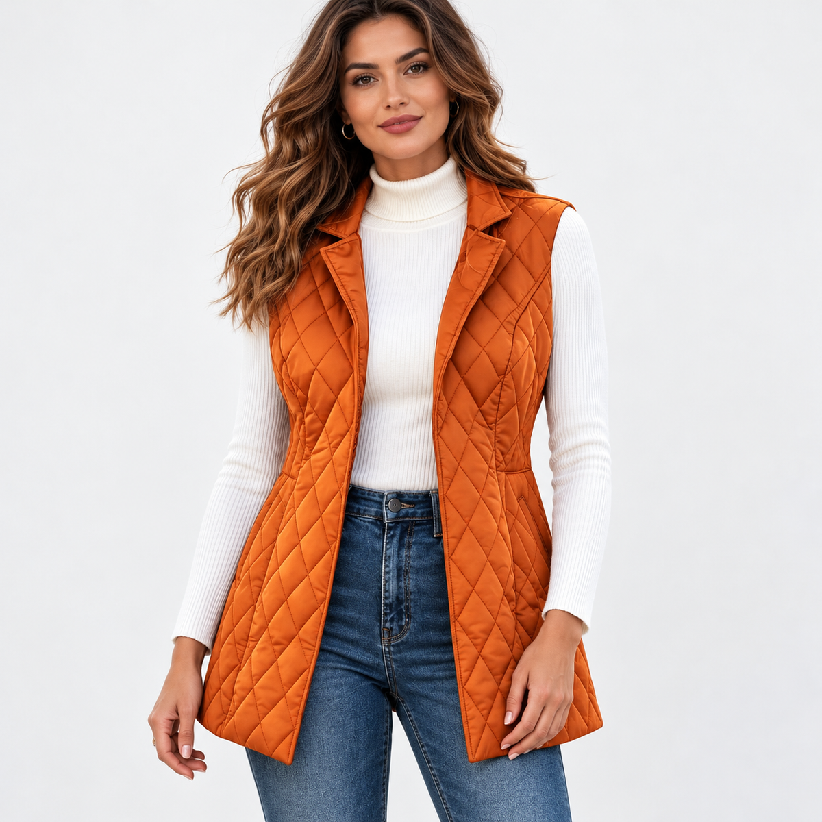 Delaine Lightweight Diamond-Quilted Vest — Orange | Emory & Blanc
