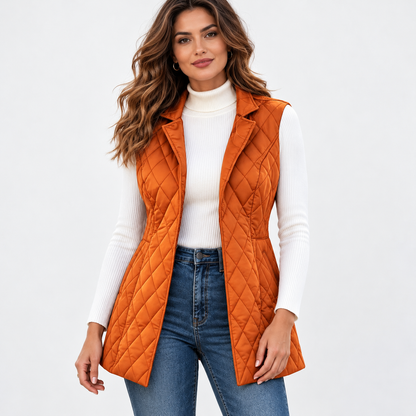 Delaine Lightweight Diamond-Quilted Vest — Orange | Emory & Blanc