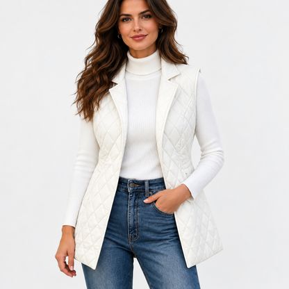 Delaine Lightweight Diamond-Quilted Vest — White | Emory & Blanc