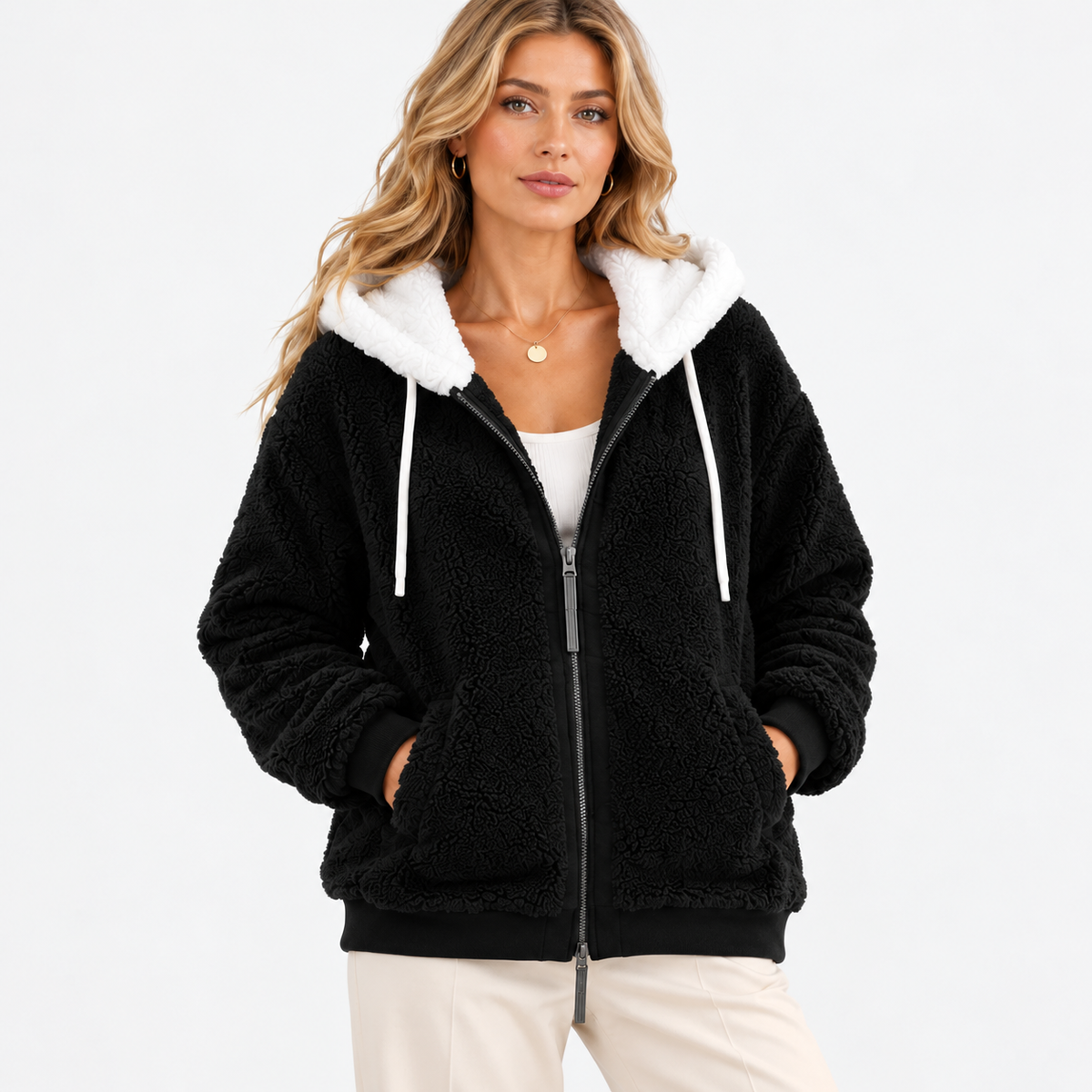 Delancey Comfort Hooded Zip Jacket — Black | Emory & Blanc