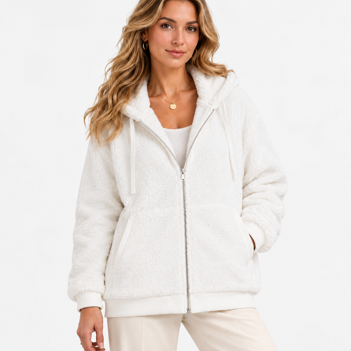 Delancey Comfort Hooded Zip Jacket — White | Emory & Blanc