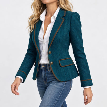 Delfina Contrast-Piped Fitted Blazer | Emory & Blanc
