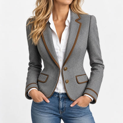 Delfina Contrast-Piped Fitted Blazer — Gray | Emory & Blanc