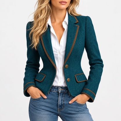 Delfina Contrast-Piped Fitted Blazer — Green | Emory & Blanc