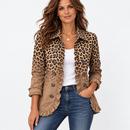 Delphia Lightweight Printed Button Jacket — Brown Leopard | Emory & Blanc
