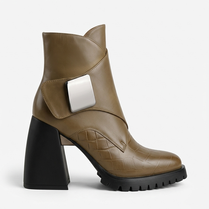 Delphine Wrap Buckle Boot — Khaki | Emory & Blanc