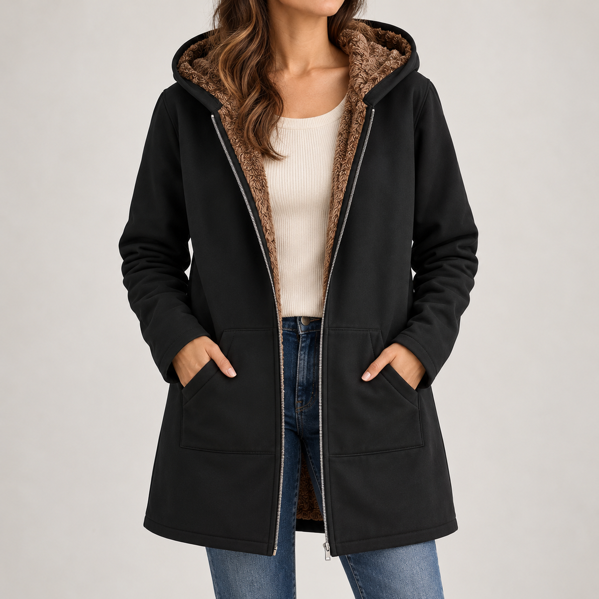 Dorine Relaxed Fit Fleece-Lined Hooded Jacket | Emory & Blanc