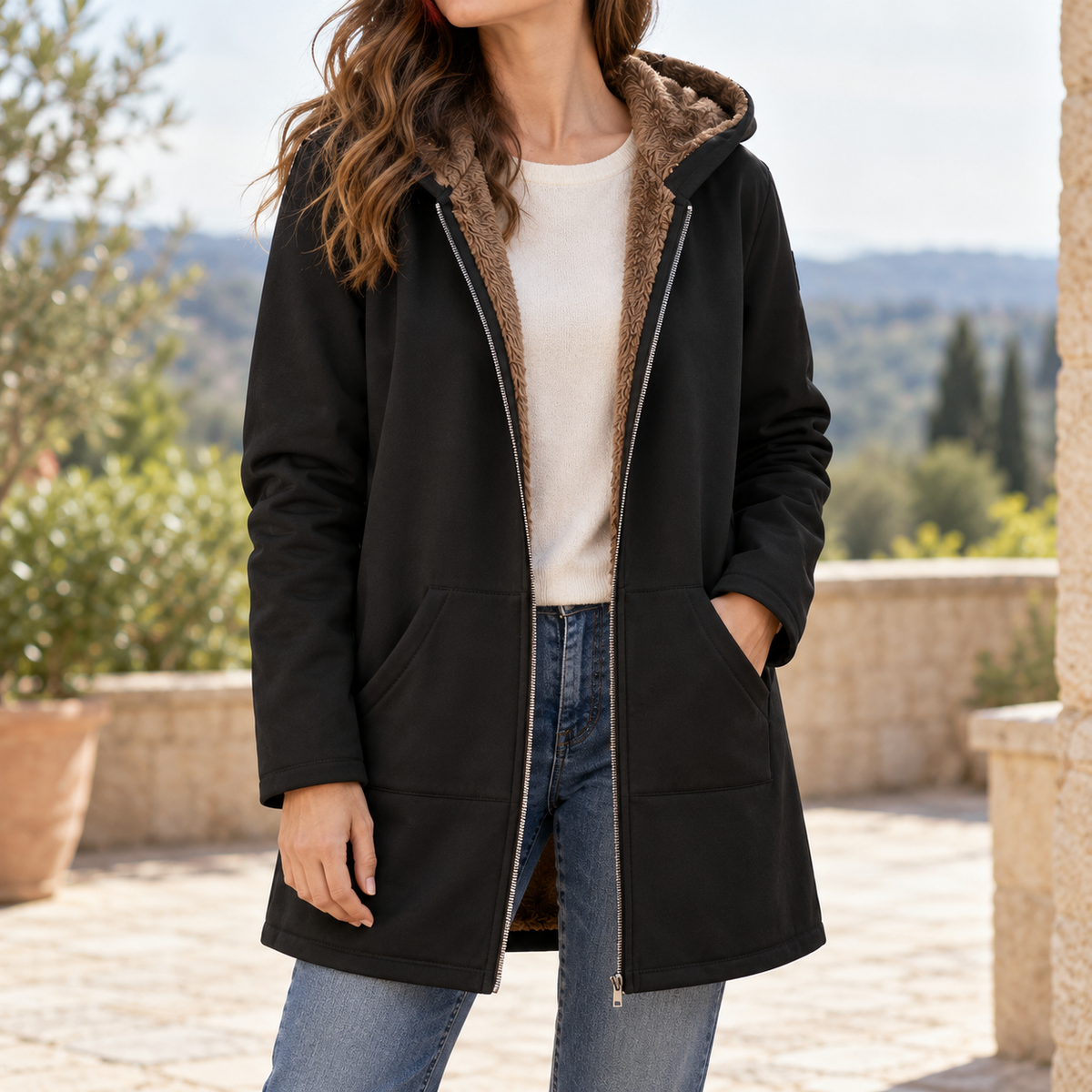 Dorine Relaxed Fit Fleece-Lined Hooded Jacket | Emory & Blanc