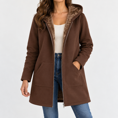 Dorine Relaxed Fit Fleece-Lined Hooded Jacket — Brown | Emory & Blanc