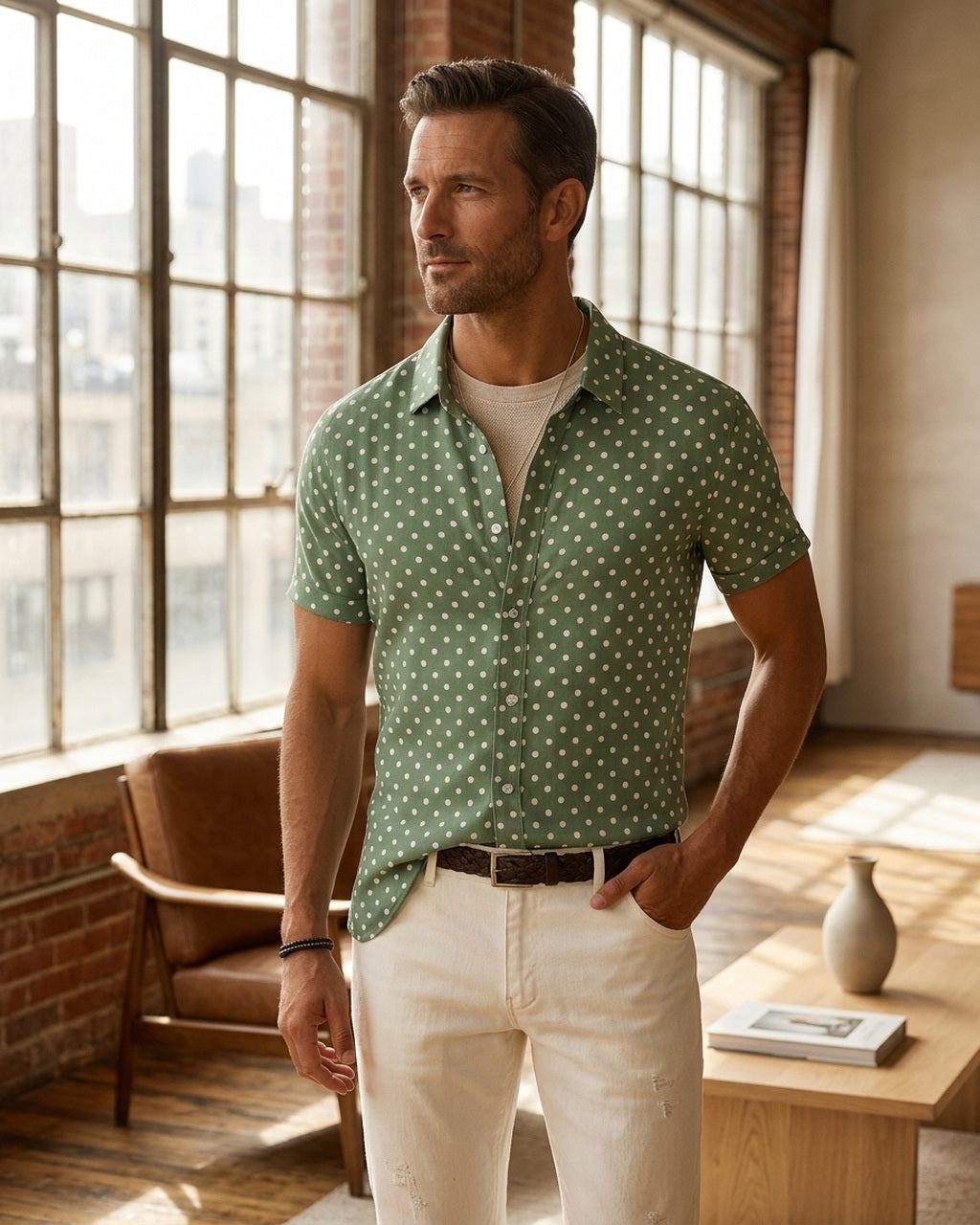 Emory & Blanc downtown dot button up lifestyle 05