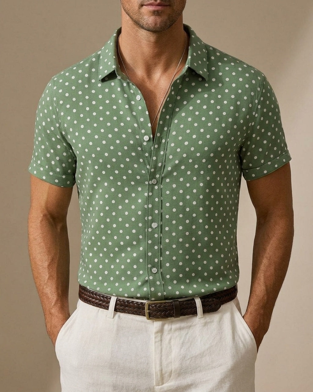 Emory & Blanc Downtown Dot Button Up Romano-style variant Sage