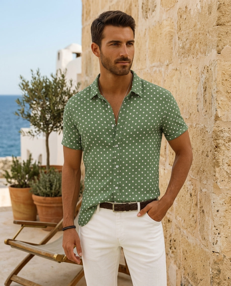 Downtown Dot Button Up premium sage editorial
