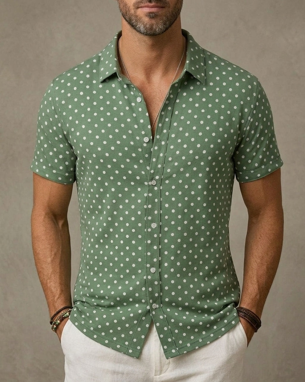 Emory & Blanc Downtown Dot Button Up Romano-style variant Coastal