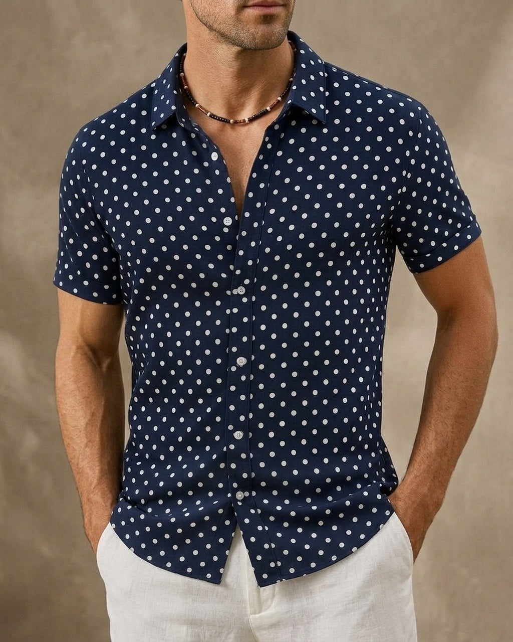 Emory & Blanc Downtown Dot Button Up Romano-style variant Navy